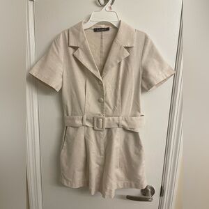 Simplee Apparel Cream Belted Jumpsuit